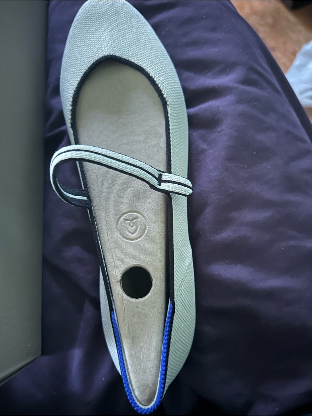 Women’s Rothy’s Mary Jane Flat in Tan with Navy Trim